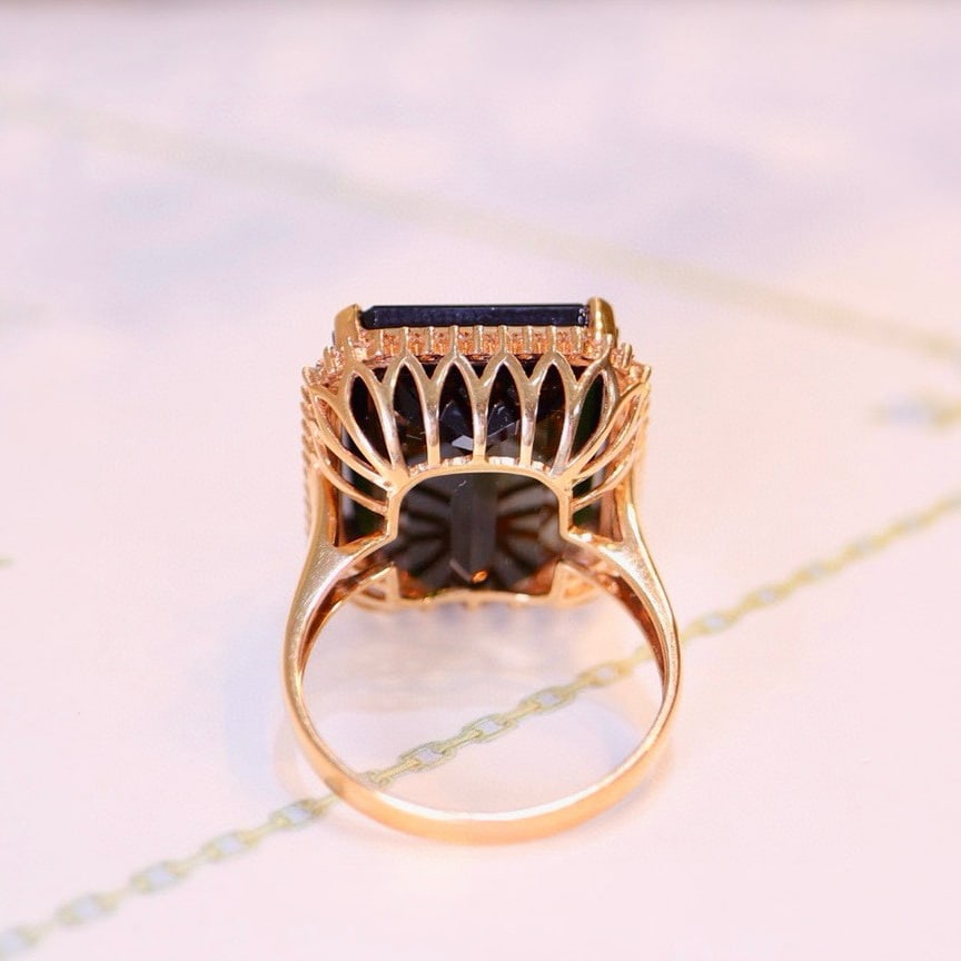 14k Gold 22.1 Ct Natural Tourmaline & Diamond Ring - 4