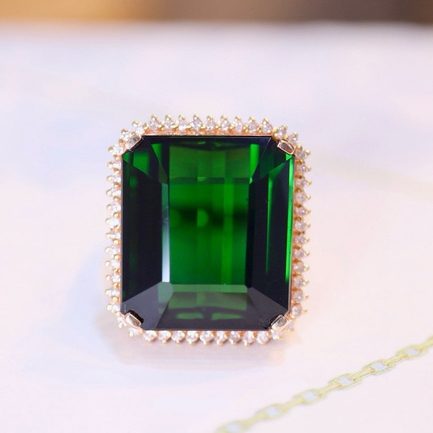 14k Gold 22.1 Ct Natural Tourmaline & Diamond Ring - 6