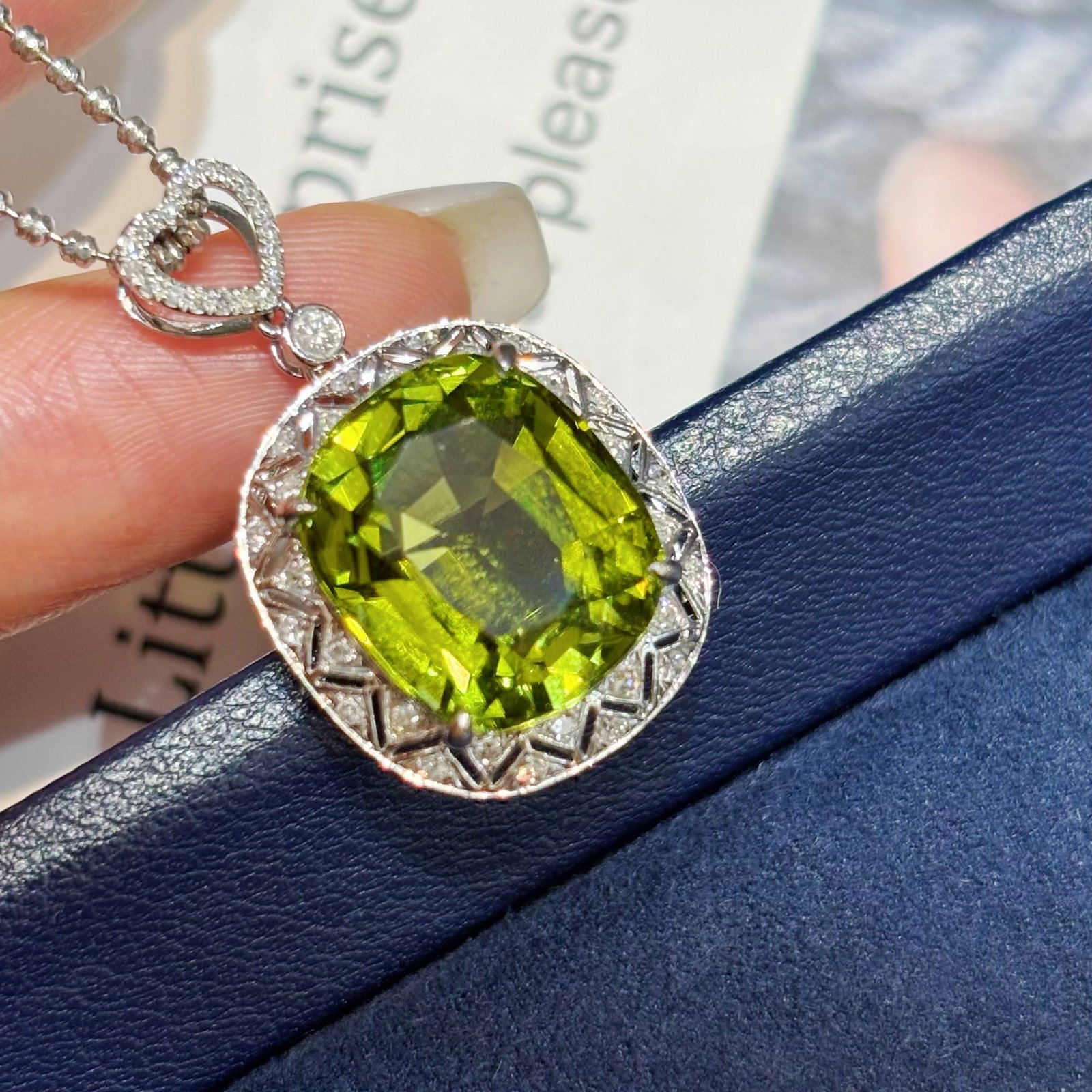 14k Gold 12.16 Ct Natural Tourmaline & Diamond Pendant( Without Chain ): Ref:231036035 // gold content:14k gold // main gemstone:tourmaline // shape:cushion // carat weight:12. 16ct // color:green // treatment:natural // // adjacent gemstone 2 : diamond // shape:round //