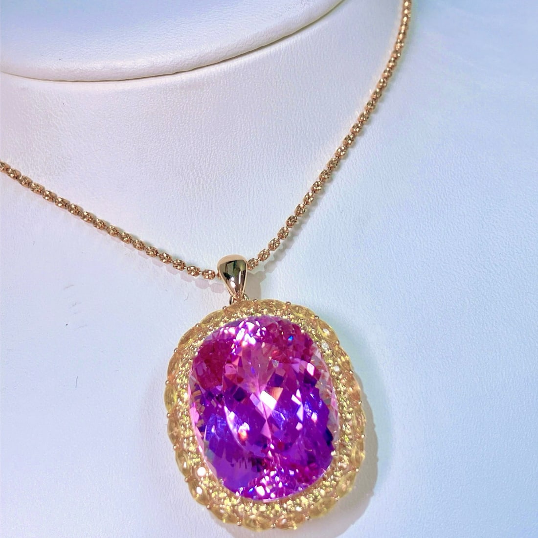 14k Gold 53.0 Ctw Natural Kunzite & Sapphire Pendant( Without Chain ) - 2