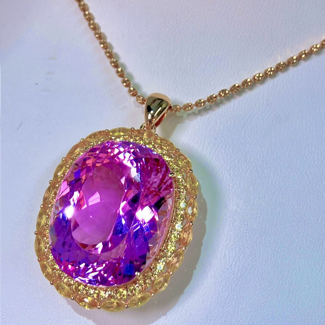 14k Gold 53.0 Ctw Natural Kunzite & Sapphire Pendant( Without Chain ) - 5