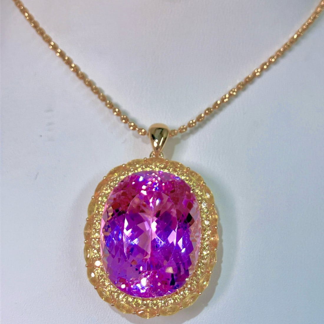 14k Gold 53.0 Ctw Natural Kunzite & Sapphire Pendant( Without Chain ) - 6