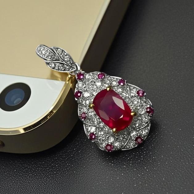 14k Gold 1.17 Ctw Natural Ruby & Diamond Pendant( Without Chain ) - 3