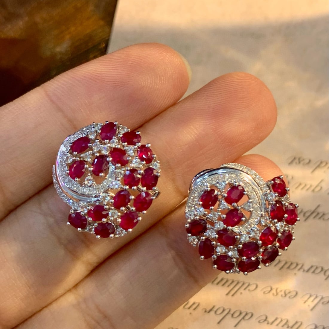 14k Gold 4.22 Ct Natural Ruby & Diamond Earrings - 4