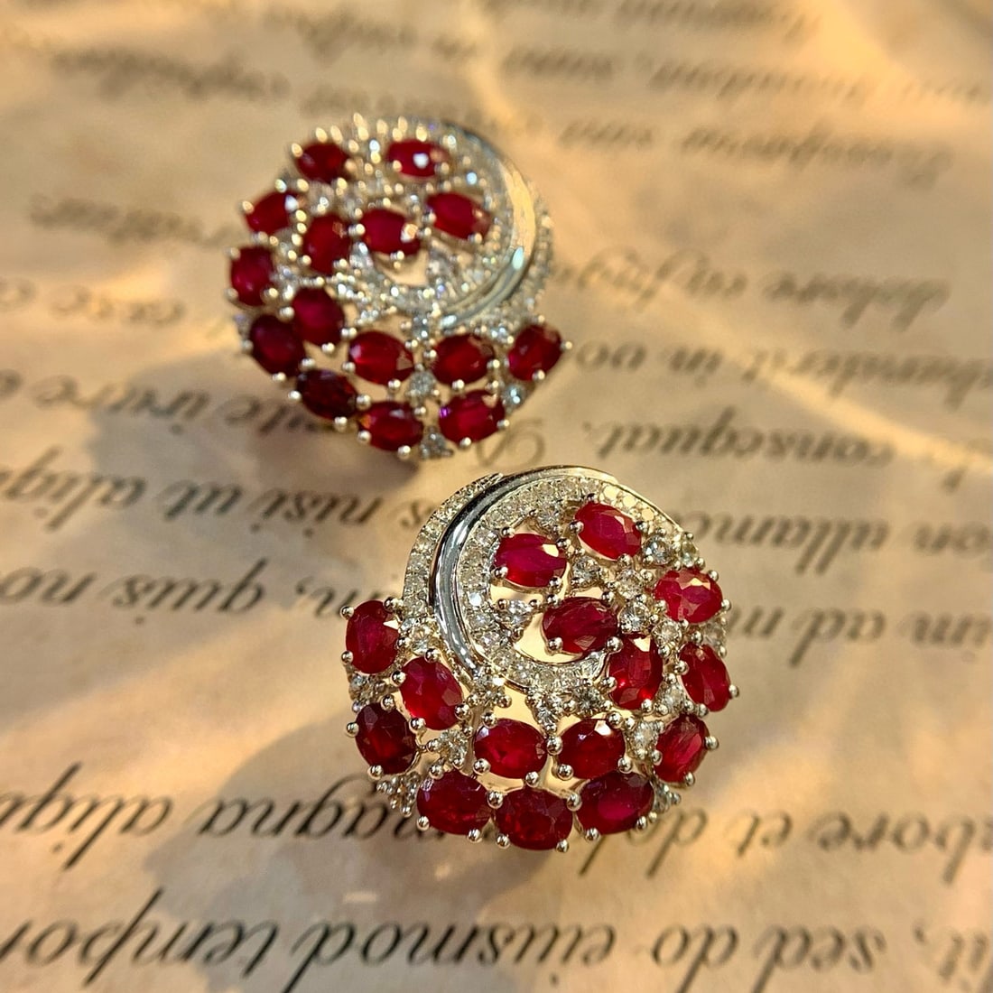 14k Gold 4.22 Ct Natural Ruby & Diamond Earrings - 6