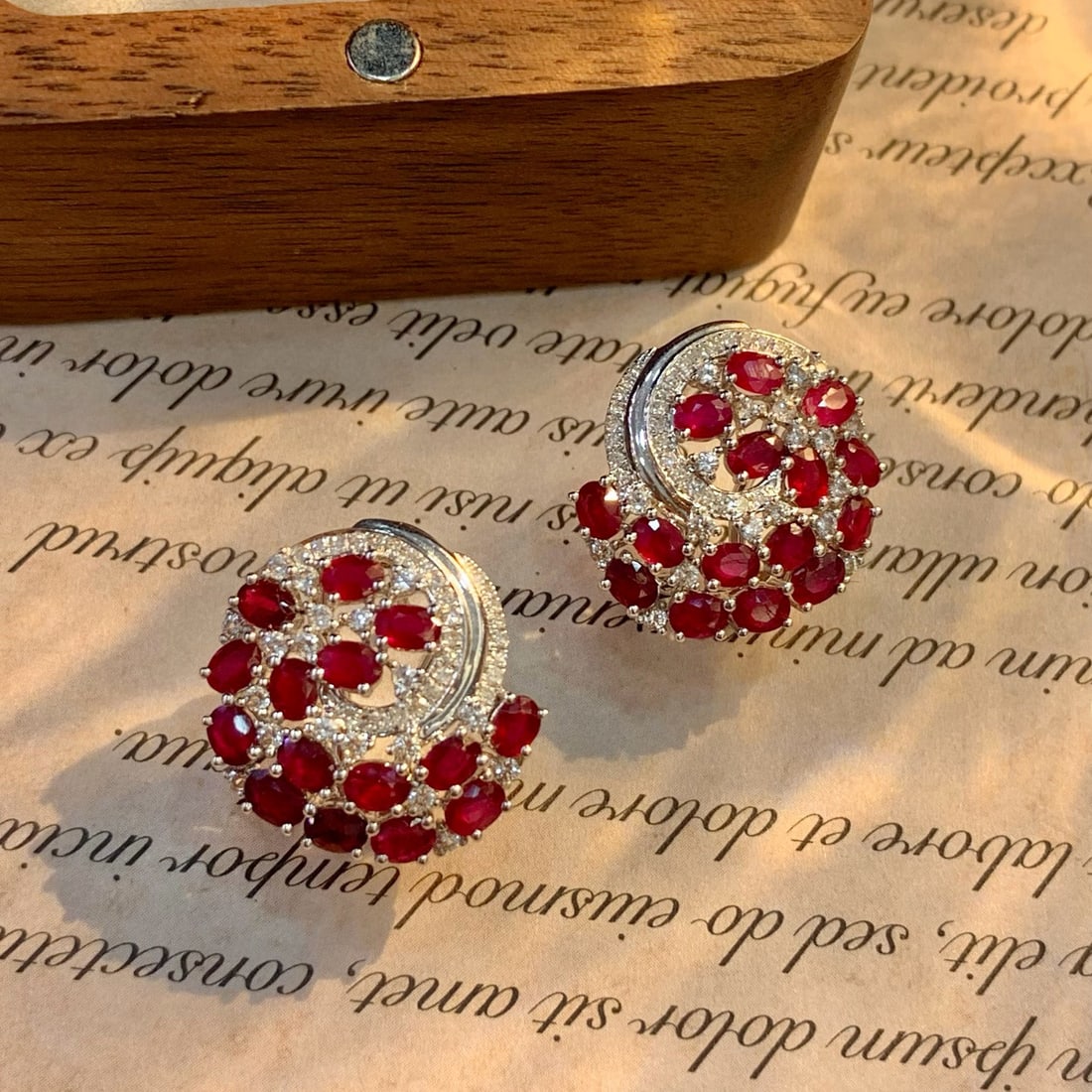 14k Gold 4.22 Ct Natural Ruby & Diamond Earrings - 7