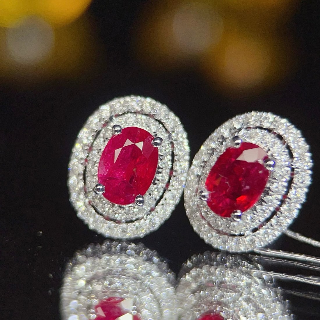 14k Gold 1.26 Ct Natural Ruby & Diamond Earrings - 4