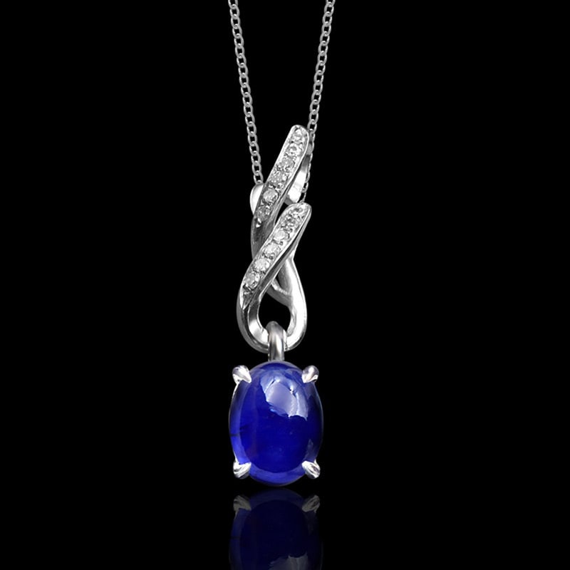 14k Gold 1.39 Ctw Natural Sapphire & Diamond Pendant( Without Chain ): Ref:231036049 // gold content:14k gold // main gemstone:sapphire // shape:oval // carat weight:1. 36ct // color:blue // treatment:natural // // adjacent gemstone 2 : diamond // number of stones:11 //