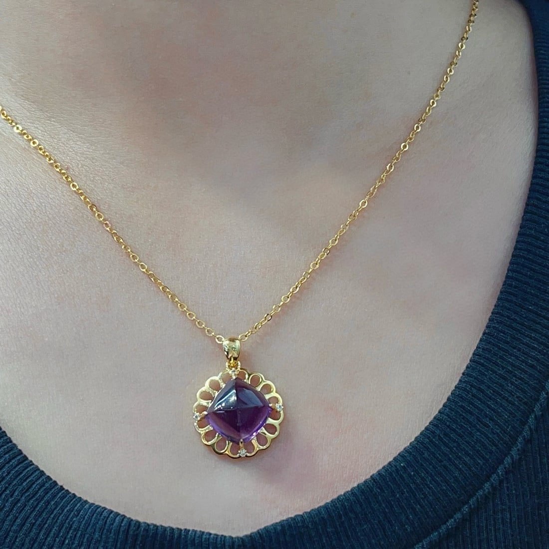 14k Gold 18.48 Ct Natural Amethyst & Sapphire Jewelry Set - 4