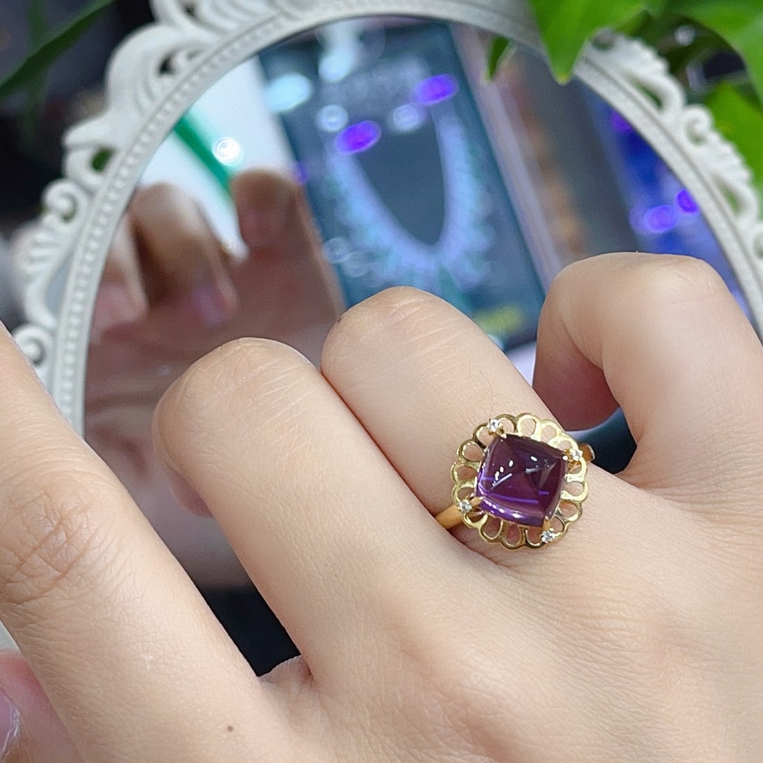 14k Gold 18.48 Ct Natural Amethyst & Sapphire Jewelry Set - 5