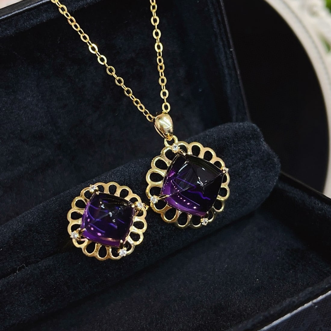 14k Gold 18.48 Ct Natural Amethyst & Sapphire Jewelry Set - 6