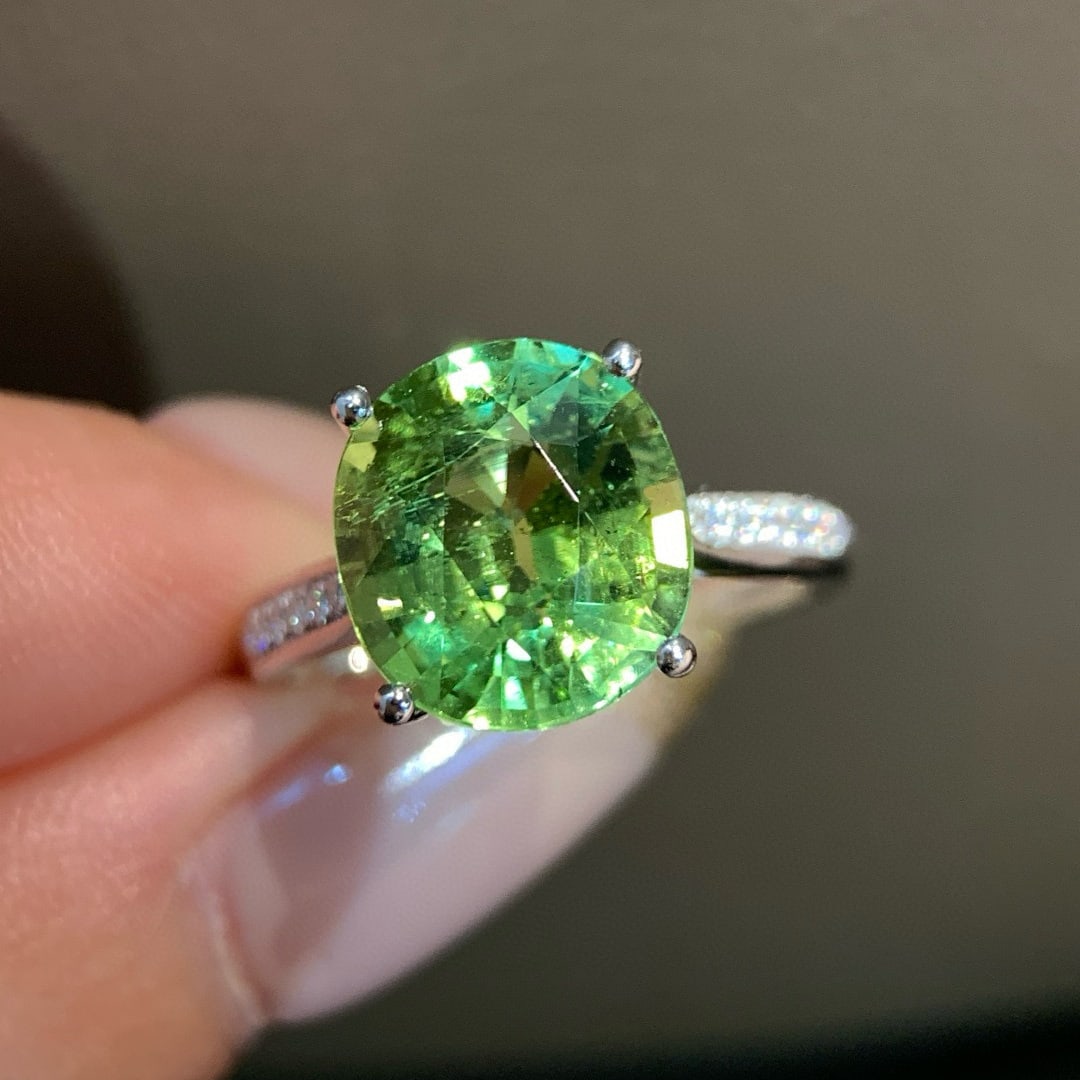 14k Gold 4.38 Ct Natural Tourmaline & Diamond Ring - 2