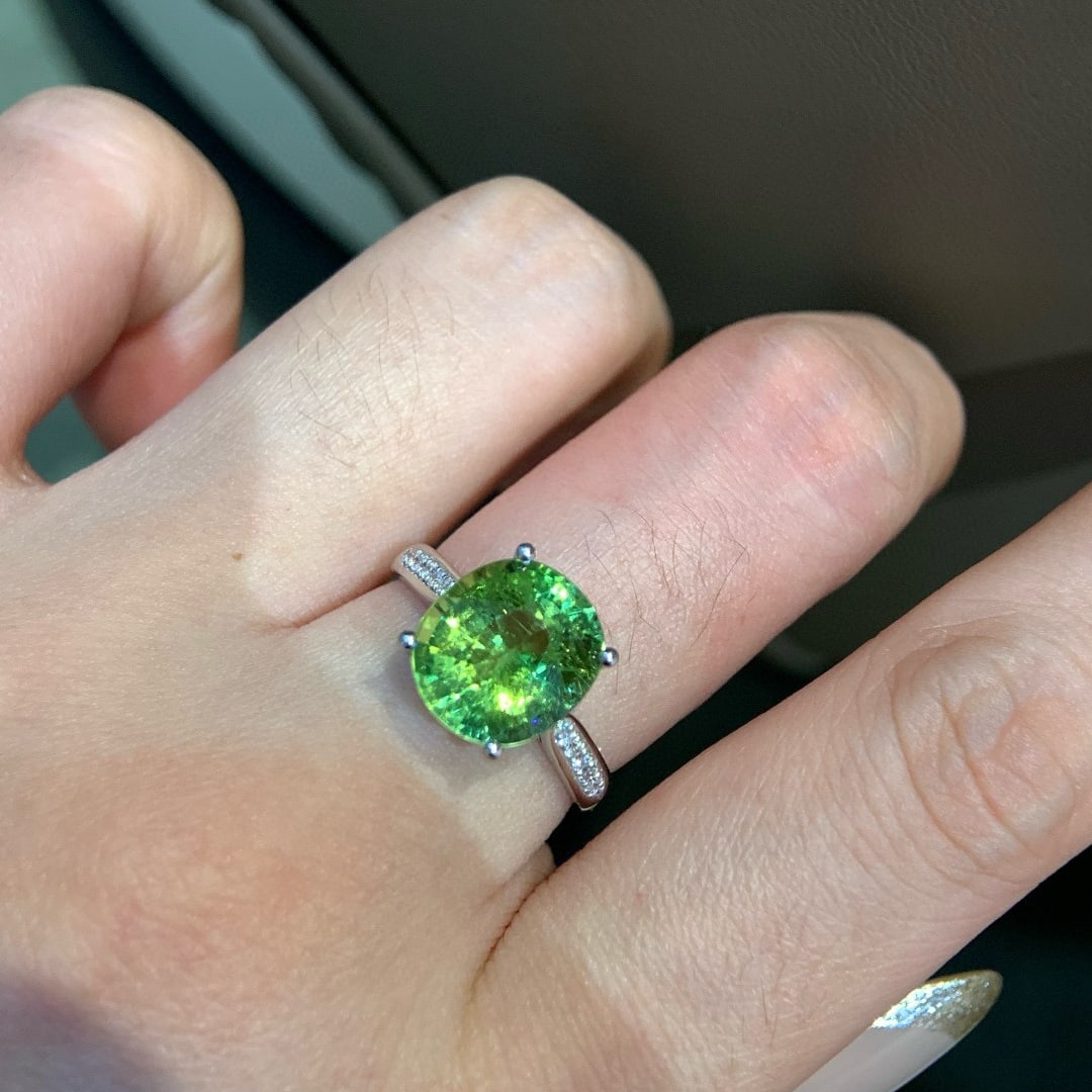 14k Gold 4.38 Ct Natural Tourmaline & Diamond Ring - 4