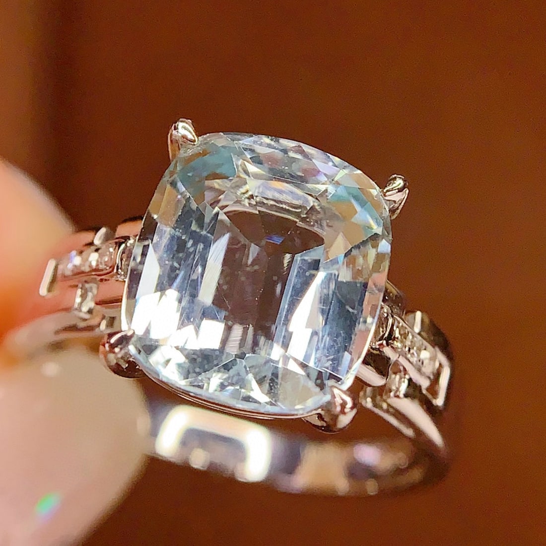 14k Gold 4.6 Ct Natural Aquamarine & Diamond Ring - 5