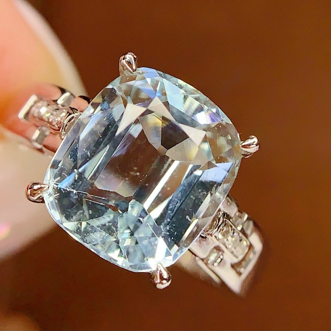 14k Gold 4.6 Ct Natural Aquamarine & Diamond Ring - 6