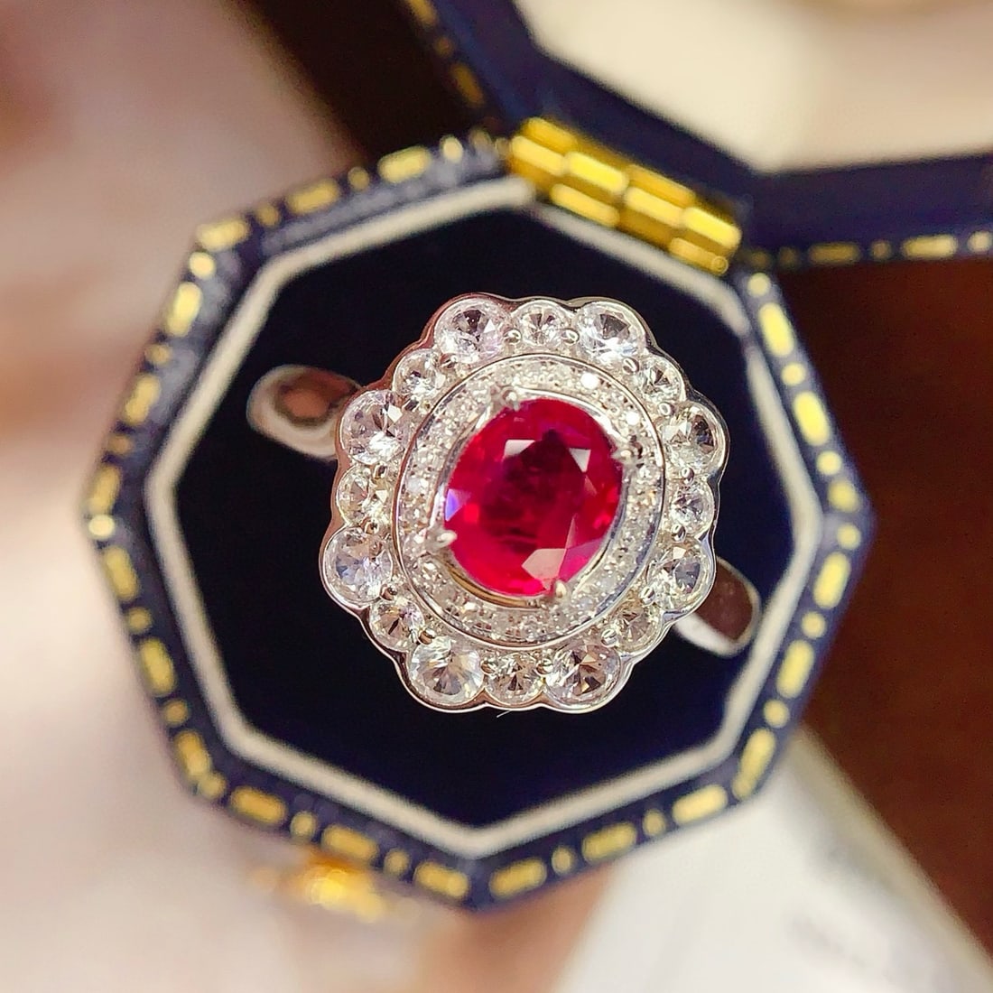 14k Gold 1 Ct Natural Ruby & Diamond & Sapphire Ring: Ref:231036098 // gold content:14k gold // ring size:7. 25us // // main gemstone:ruby // shape:oval // carat weight:1ct // color:red // treatment:natural // // adjacent gemstone 2 : diamond // number