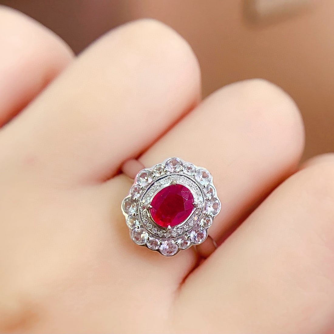 14k Gold 1 Ct Natural Ruby & Diamond & Sapphire Ring - 4
