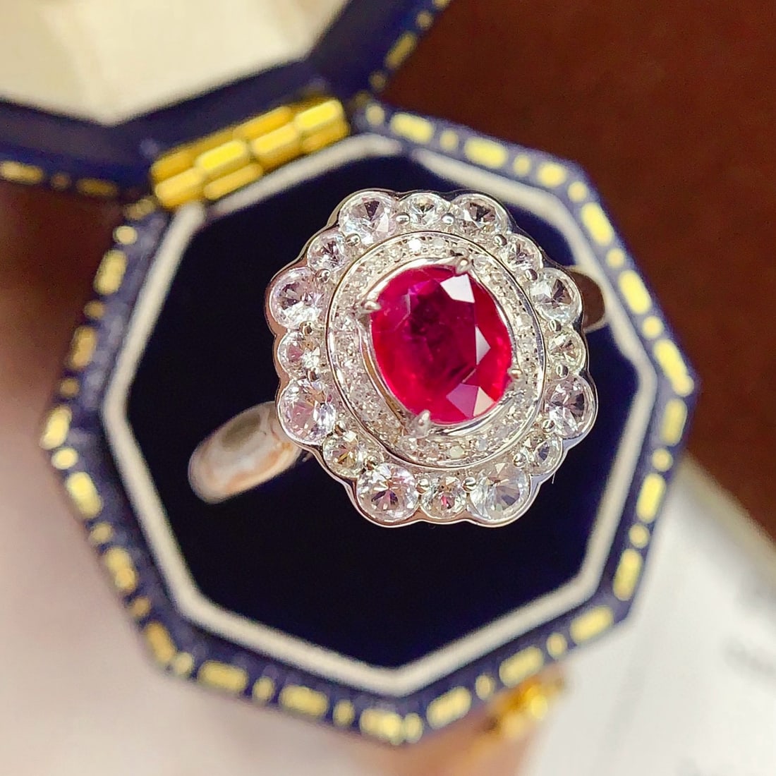 14k Gold 1 Ct Natural Ruby & Diamond & Sapphire Ring - 6