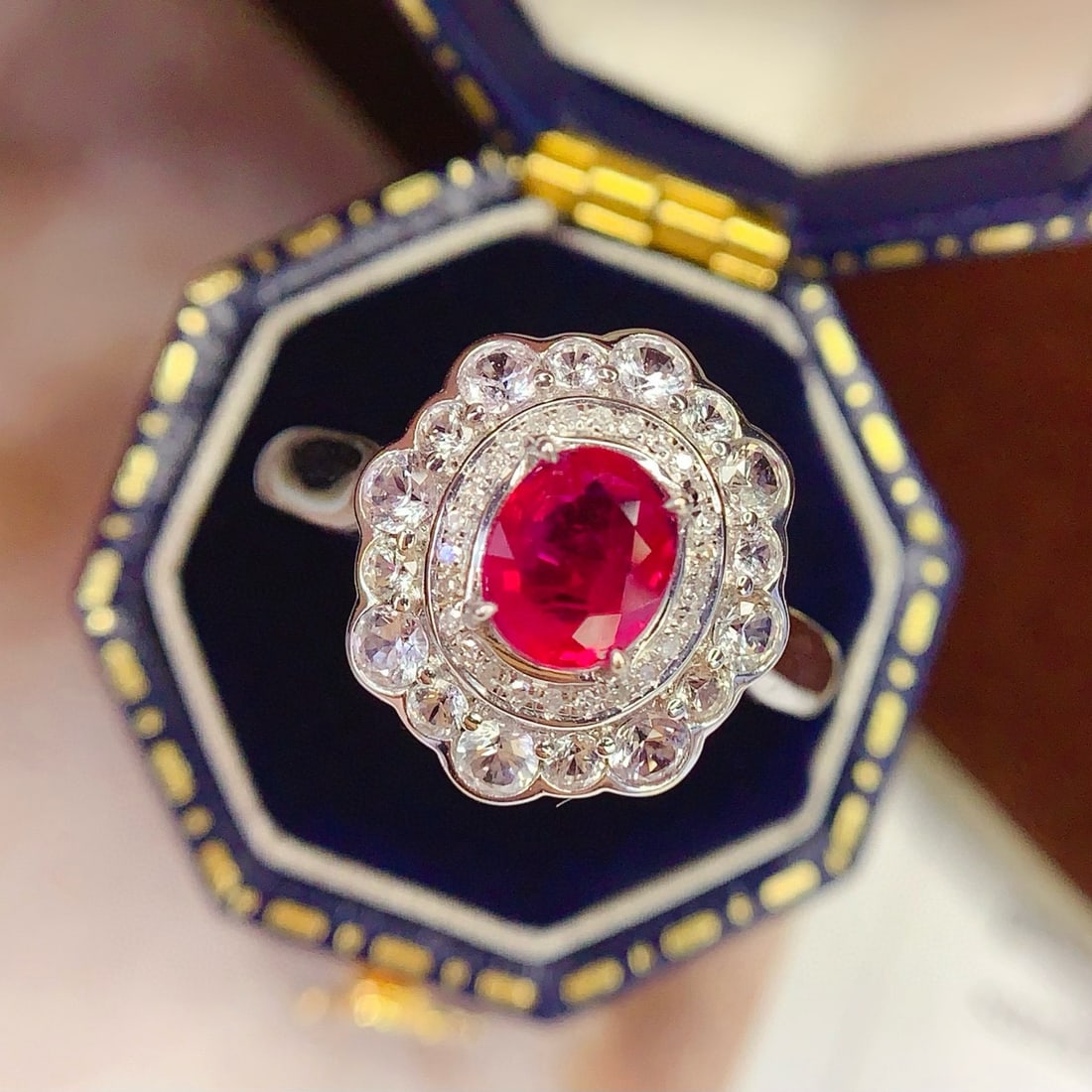 14k Gold 1 Ct Natural Ruby & Diamond & Sapphire Ring - 7
