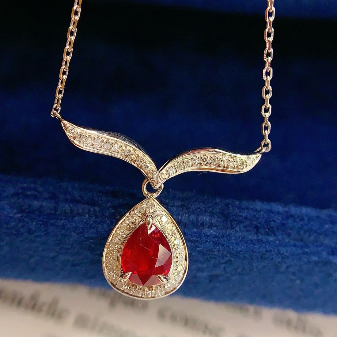 14k Gold 0.7 Ct Natural Ruby & Diamond Necklace - 2