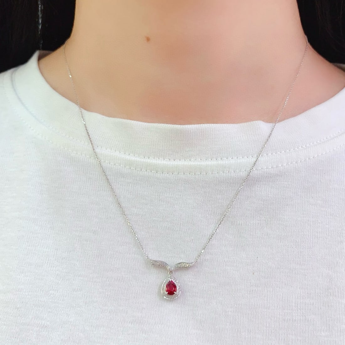 14k Gold 0.7 Ct Natural Ruby & Diamond Necklace - 7