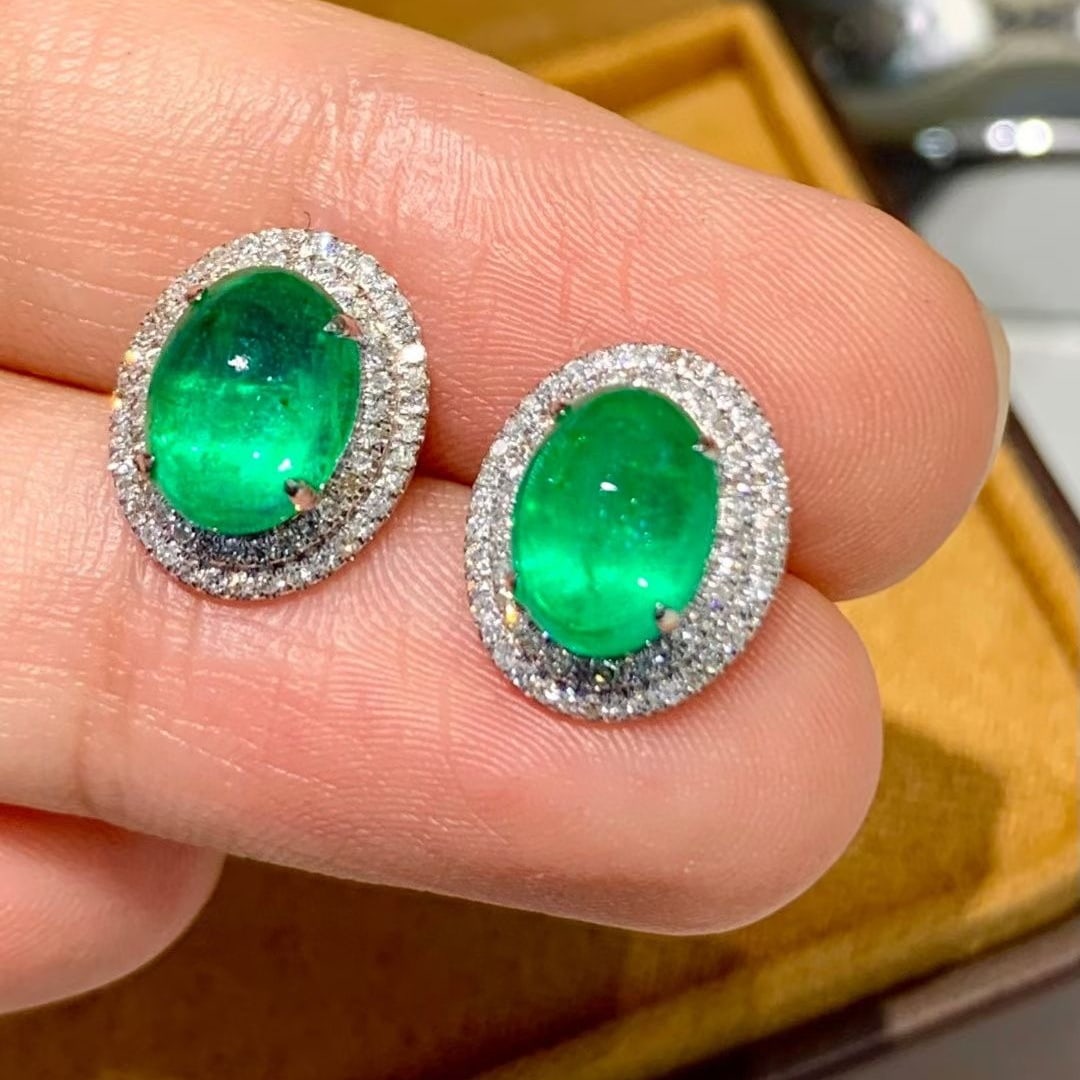 14k Gold 3.3 Ct Natural Emerald & Diamond Earrings - 2