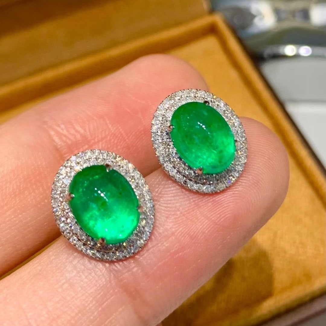 14k Gold 3.3 Ct Natural Emerald & Diamond Earrings - 3