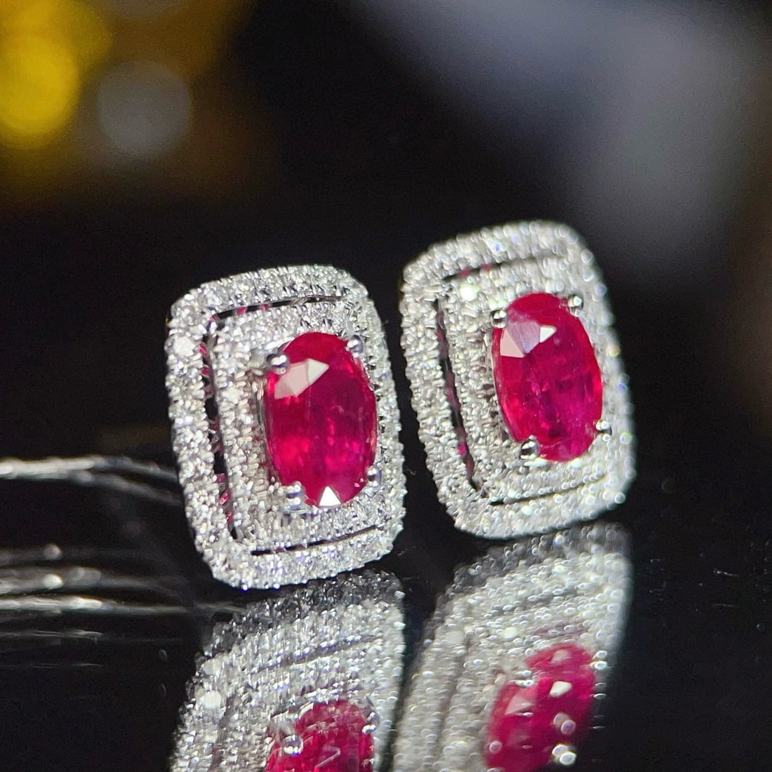 14k Gold 1.25 Ct Natural Ruby & Diamond Earrings - 5