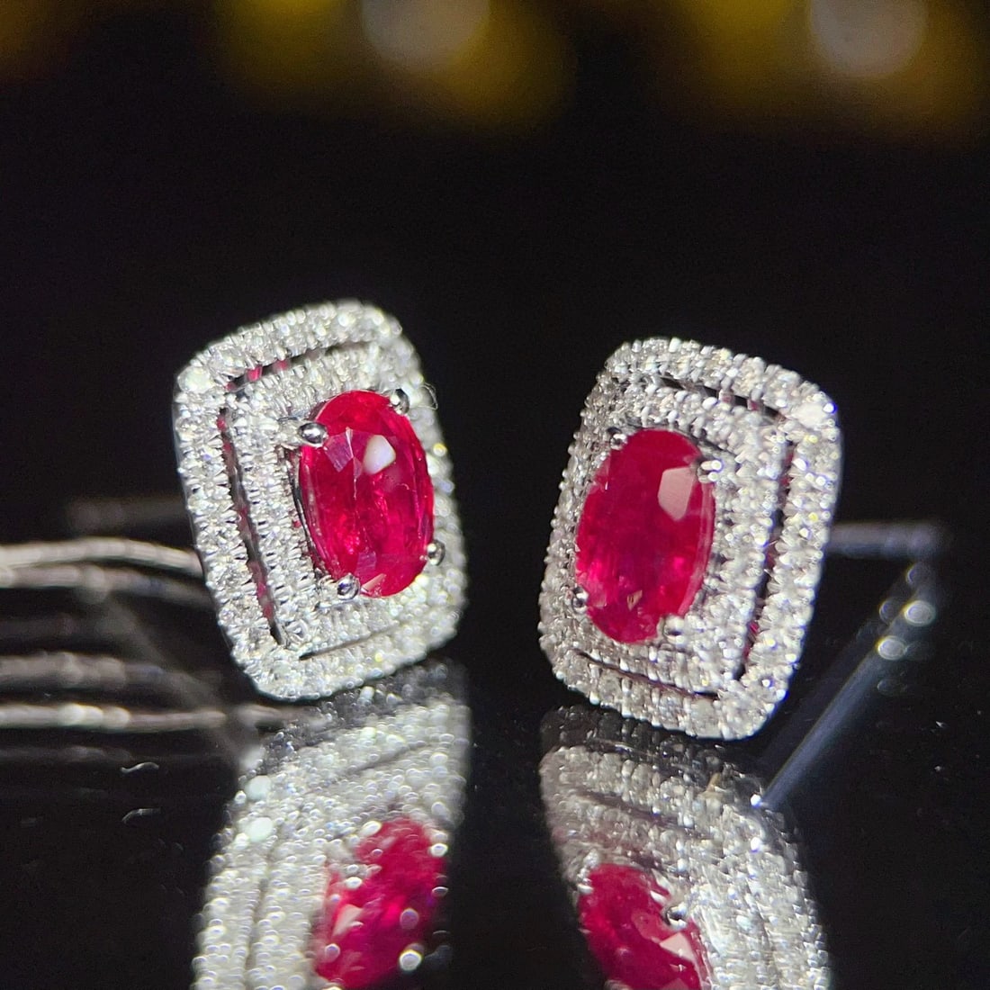 14k Gold 1.25 Ct Natural Ruby & Diamond Earrings - 6