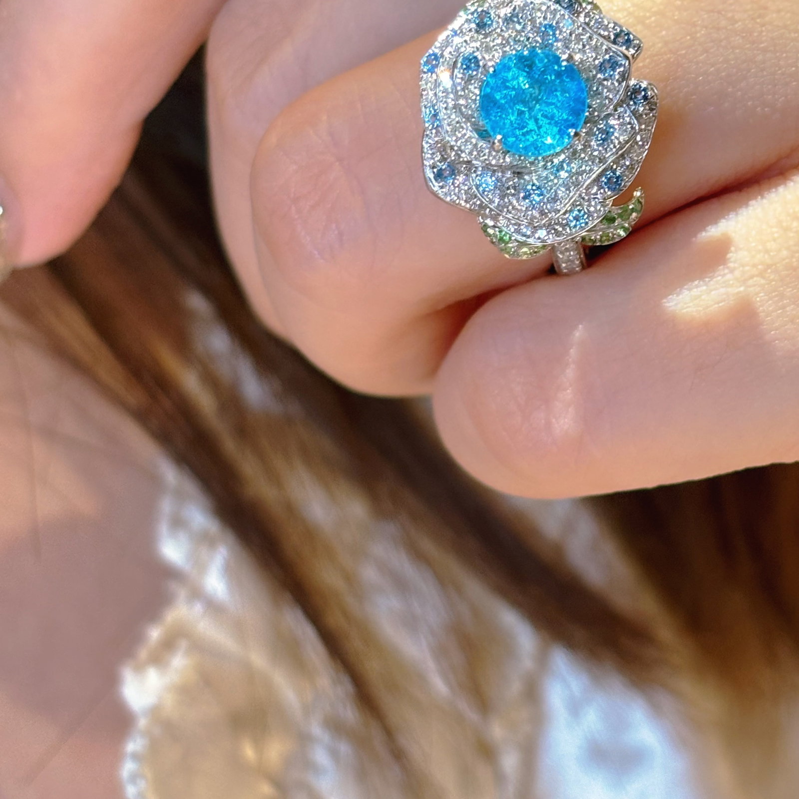 14k Gold 1.15 Ct Natural Paraiba Tourmaline & Diamond Ring - 2