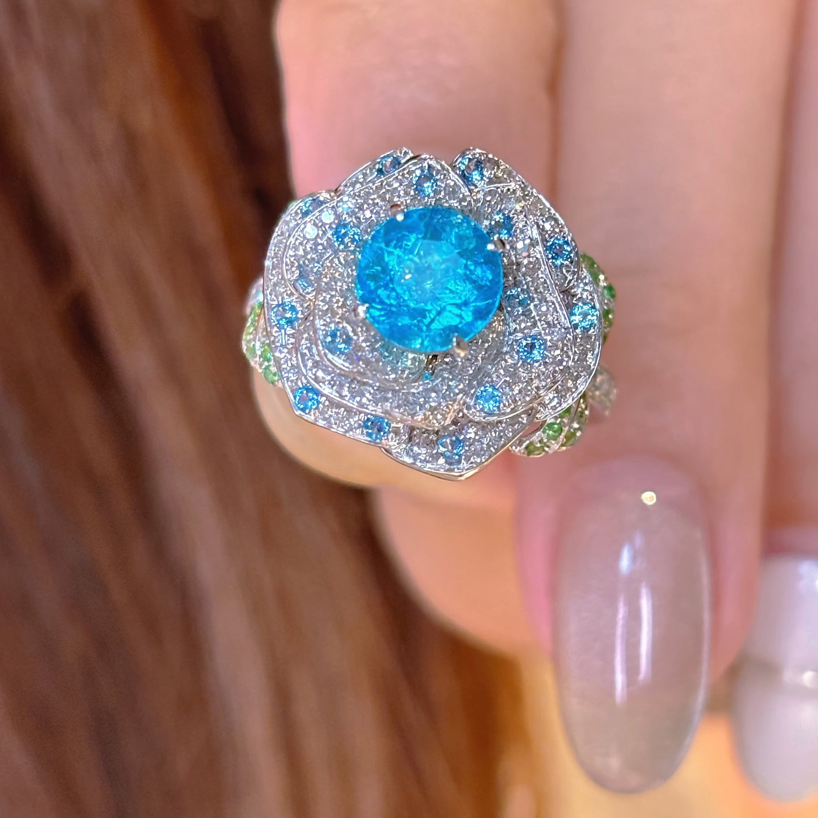 14k Gold 1.15 Ct Natural Paraiba Tourmaline & Diamond Ring - 5
