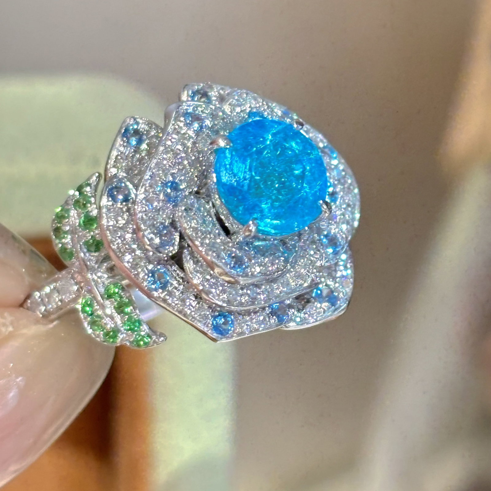 14k Gold 1.15 Ct Natural Paraiba Tourmaline & Diamond Ring - 6