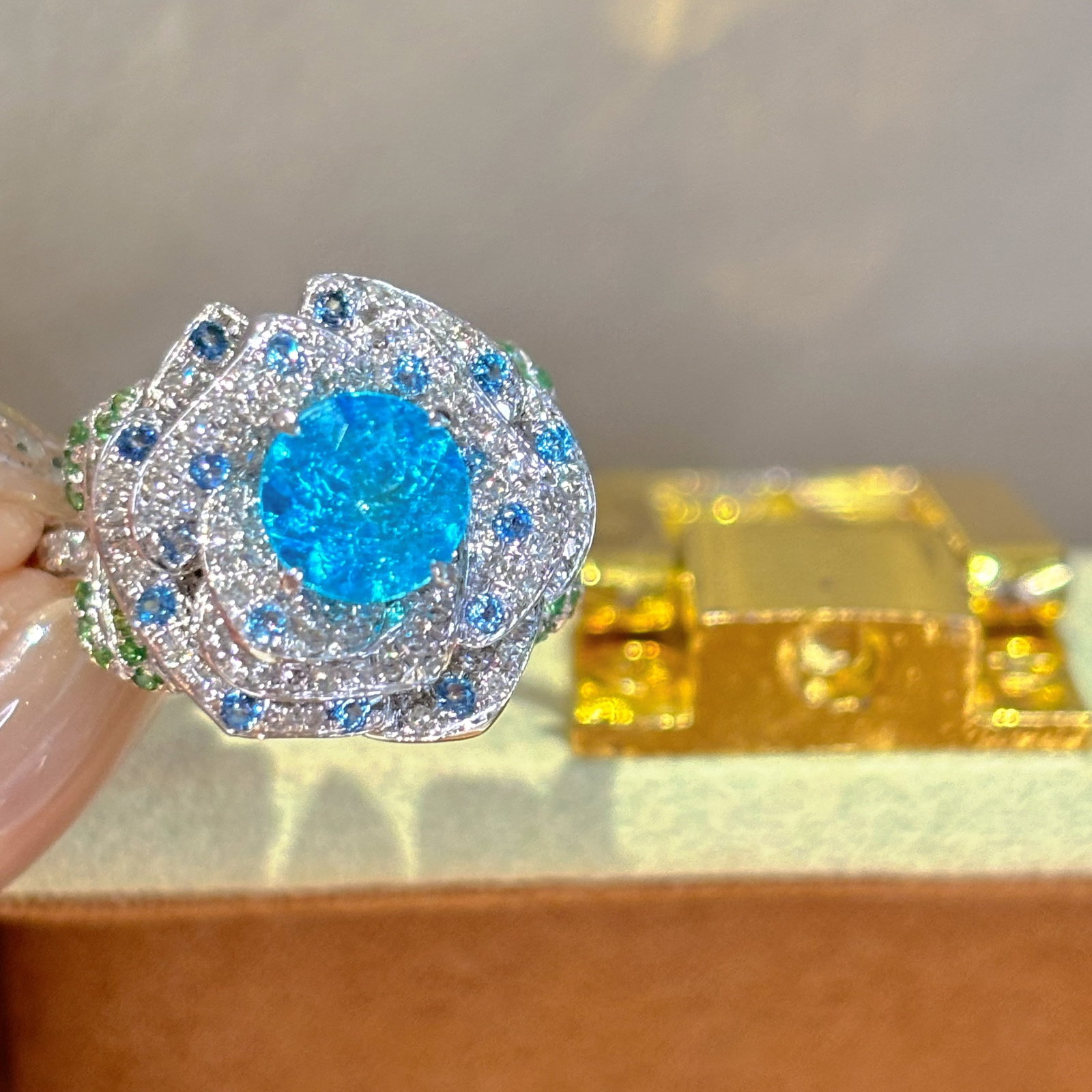 14k Gold 1.15 Ct Natural Paraiba Tourmaline & Diamond Ring - 7