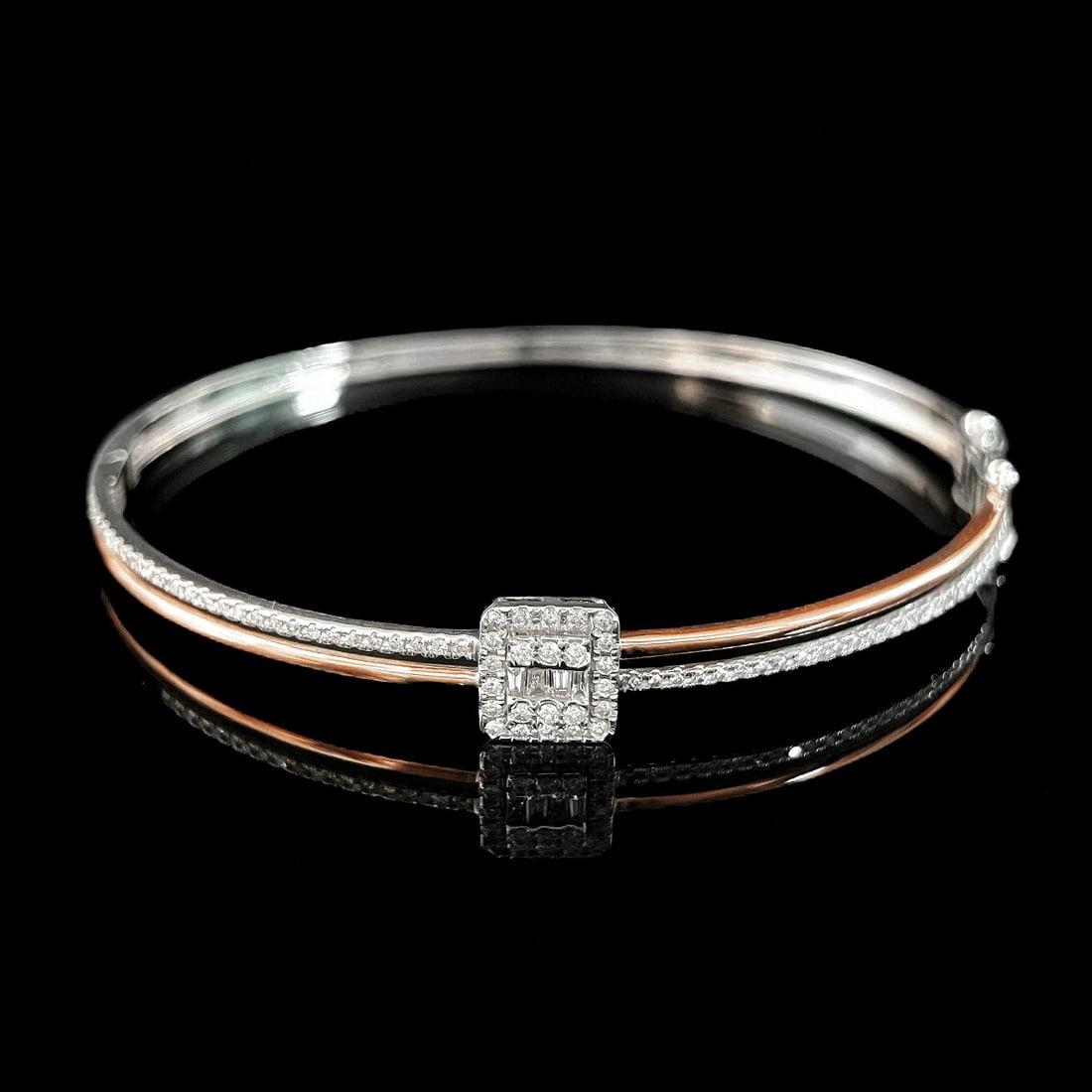 14k Gold 0.7 Ct Natural H Diamond Bangle - 6