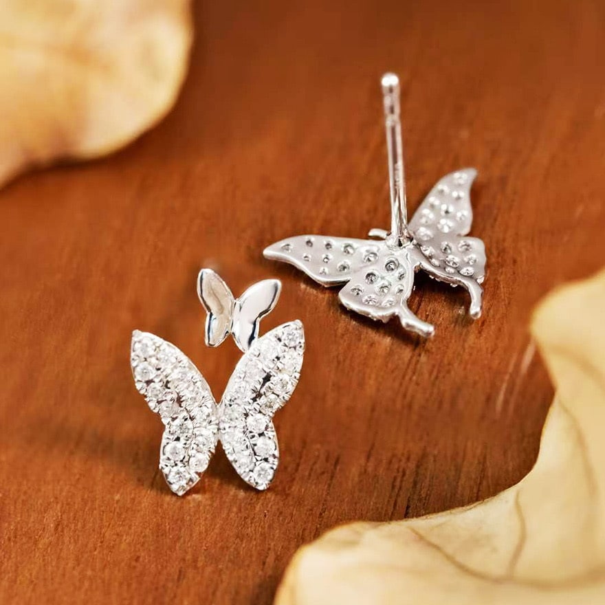 14k Gold 0.3 Ct Natural H Diamond & Butterfly Earrings - 2
