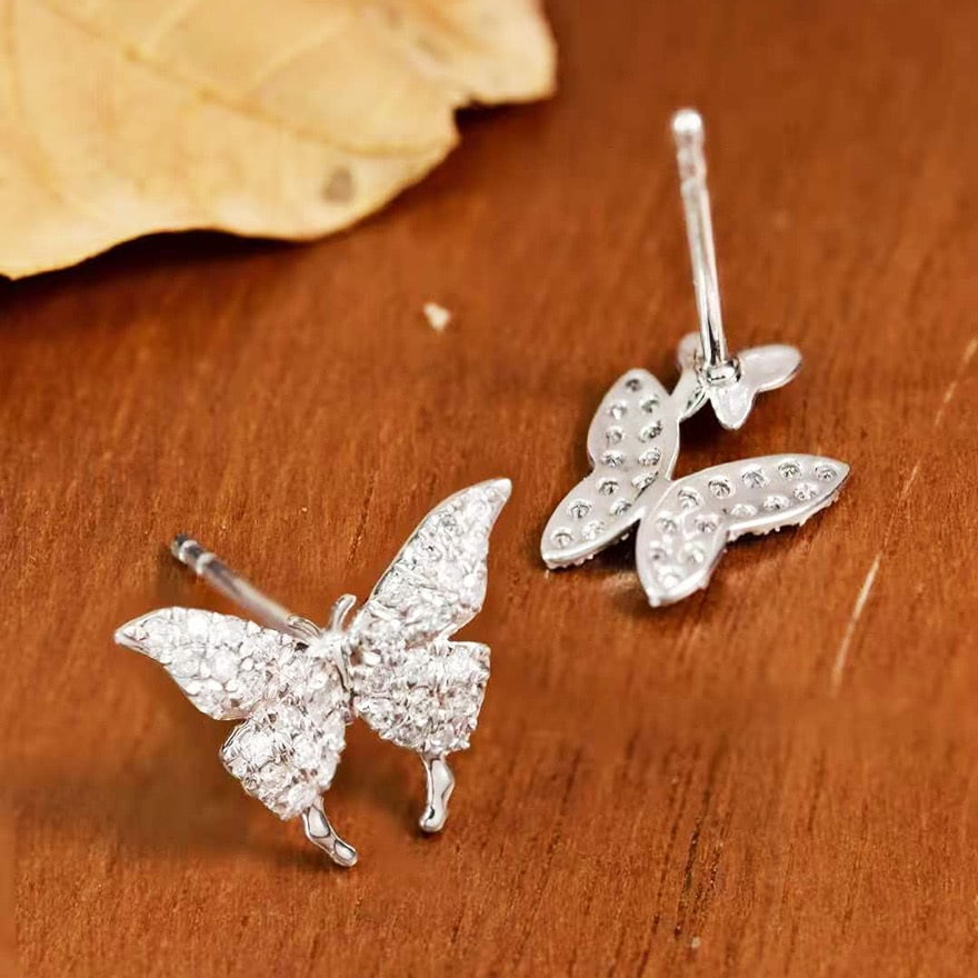 14k Gold 0.3 Ct Natural H Diamond & Butterfly Earrings - 3
