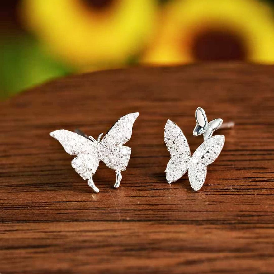 14k Gold 0.3 Ct Natural H Diamond & Butterfly Earrings - 4