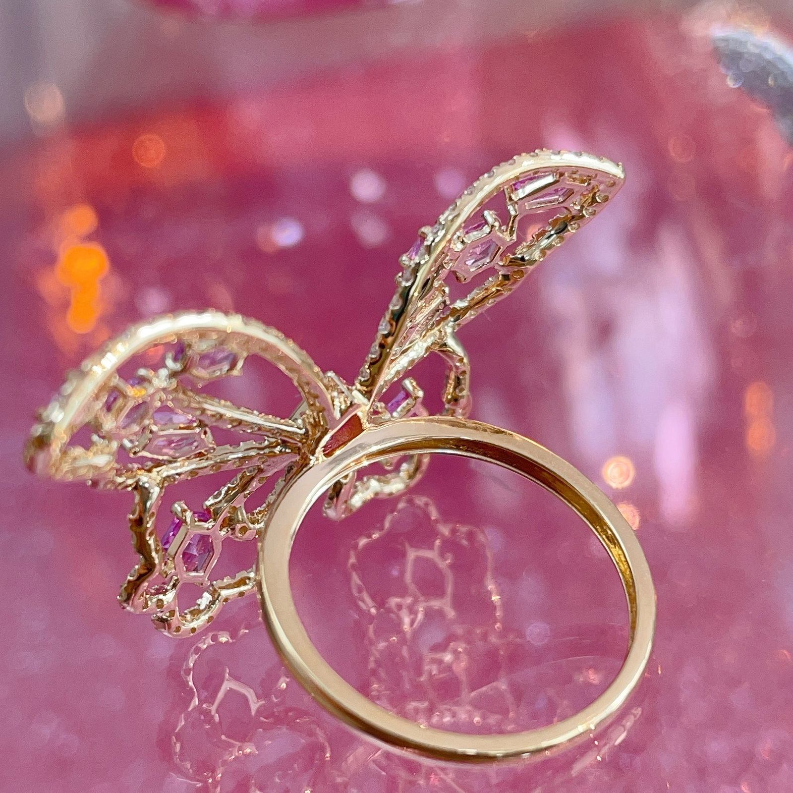 14k Gold 2.17 Ctw Natural Sapphire & Diamond & Butterfly Ring - 2