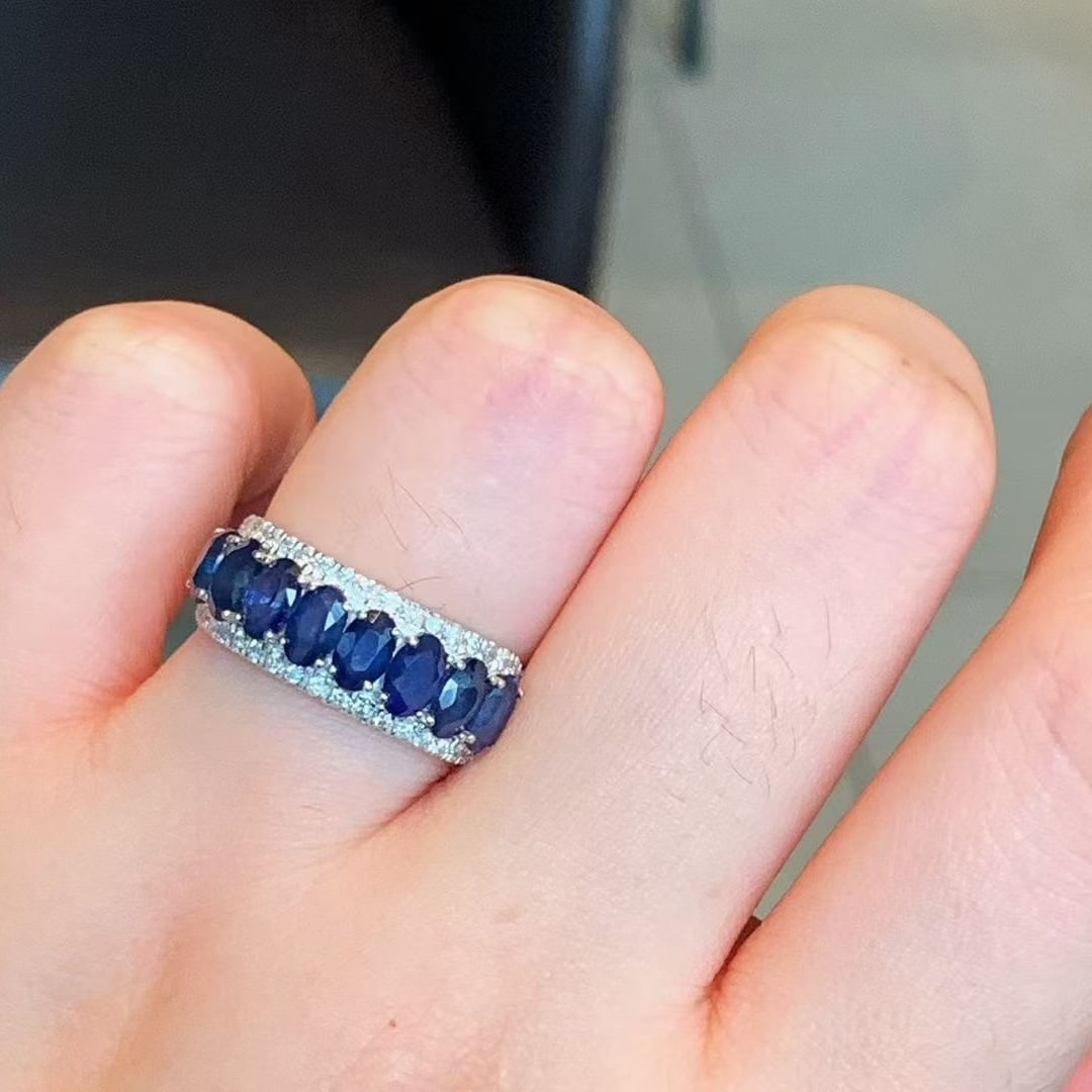 14k Gold 2.92 Ctw Natural Sapphire & Diamond Ring - 3