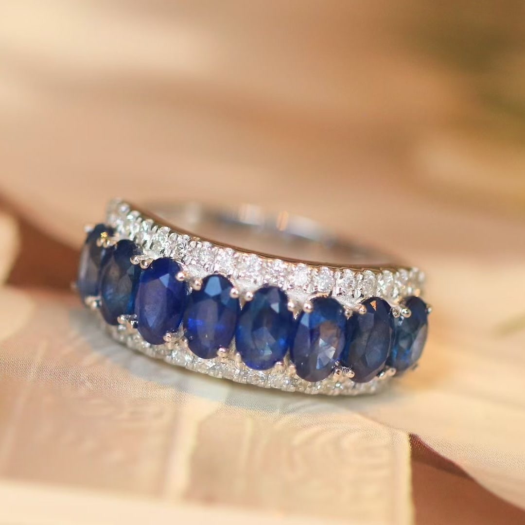 14k Gold 2.92 Ctw Natural Sapphire & Diamond Ring - 4