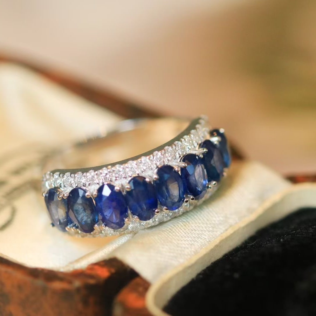 14k Gold 2.92 Ctw Natural Sapphire & Diamond Ring - 5