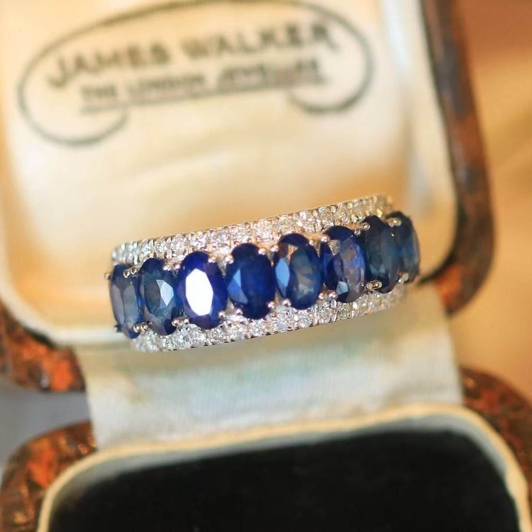 14k Gold 2.92 Ctw Natural Sapphire & Diamond Ring - 7