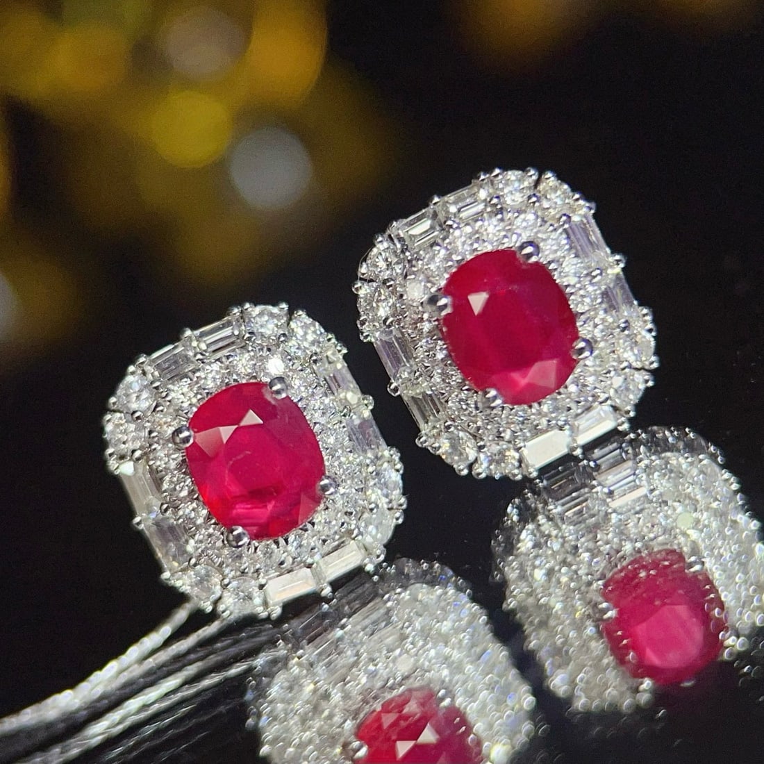 14k Gold 1.45 Ct Natural Ruby & Diamond Earrings - 4