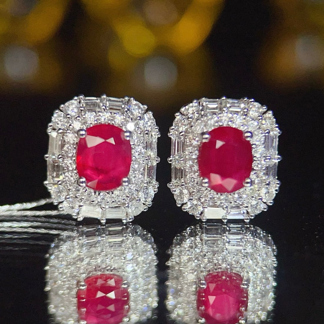 14k Gold 1.45 Ct Natural Ruby & Diamond Earrings - 5