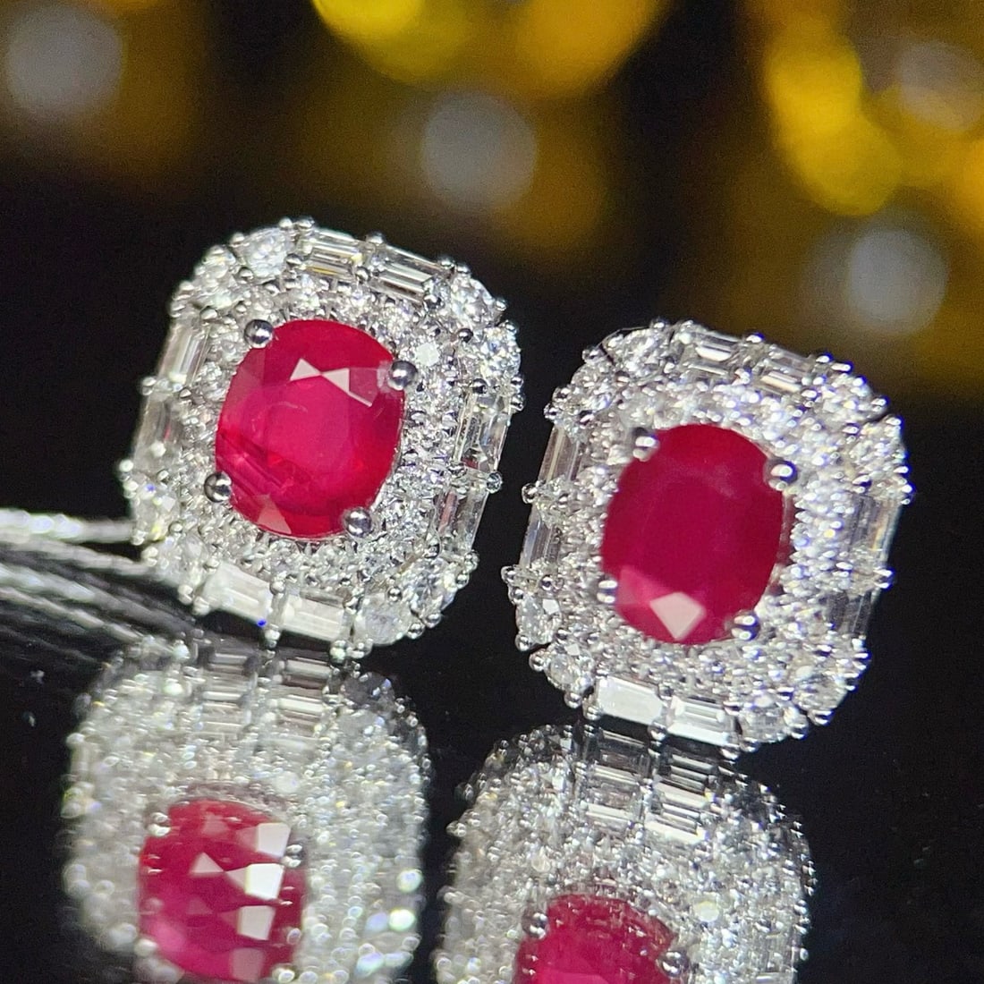 14k Gold 1.45 Ct Natural Ruby & Diamond Earrings - 6