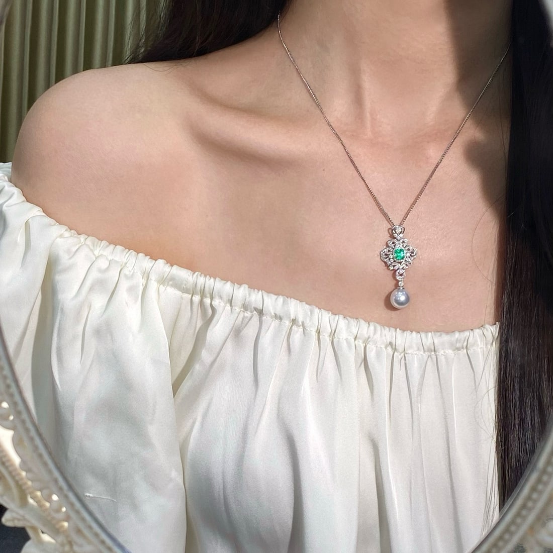 14k Gold 1.09 Ctw Natural Emerald & Diamond Pendant( Without Chain ) - 8
