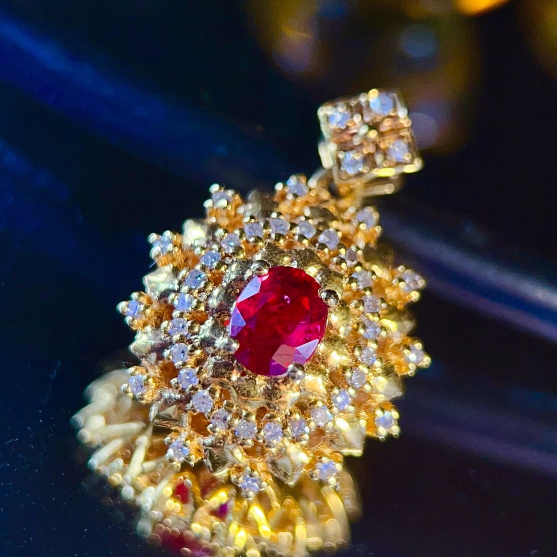 14k Gold 0.5 Ct Natural Ruby & Diamond Pendant( Without Chain ) - 2