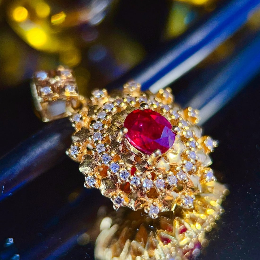 14k Gold 0.5 Ct Natural Ruby & Diamond Pendant( Without Chain ) - 4