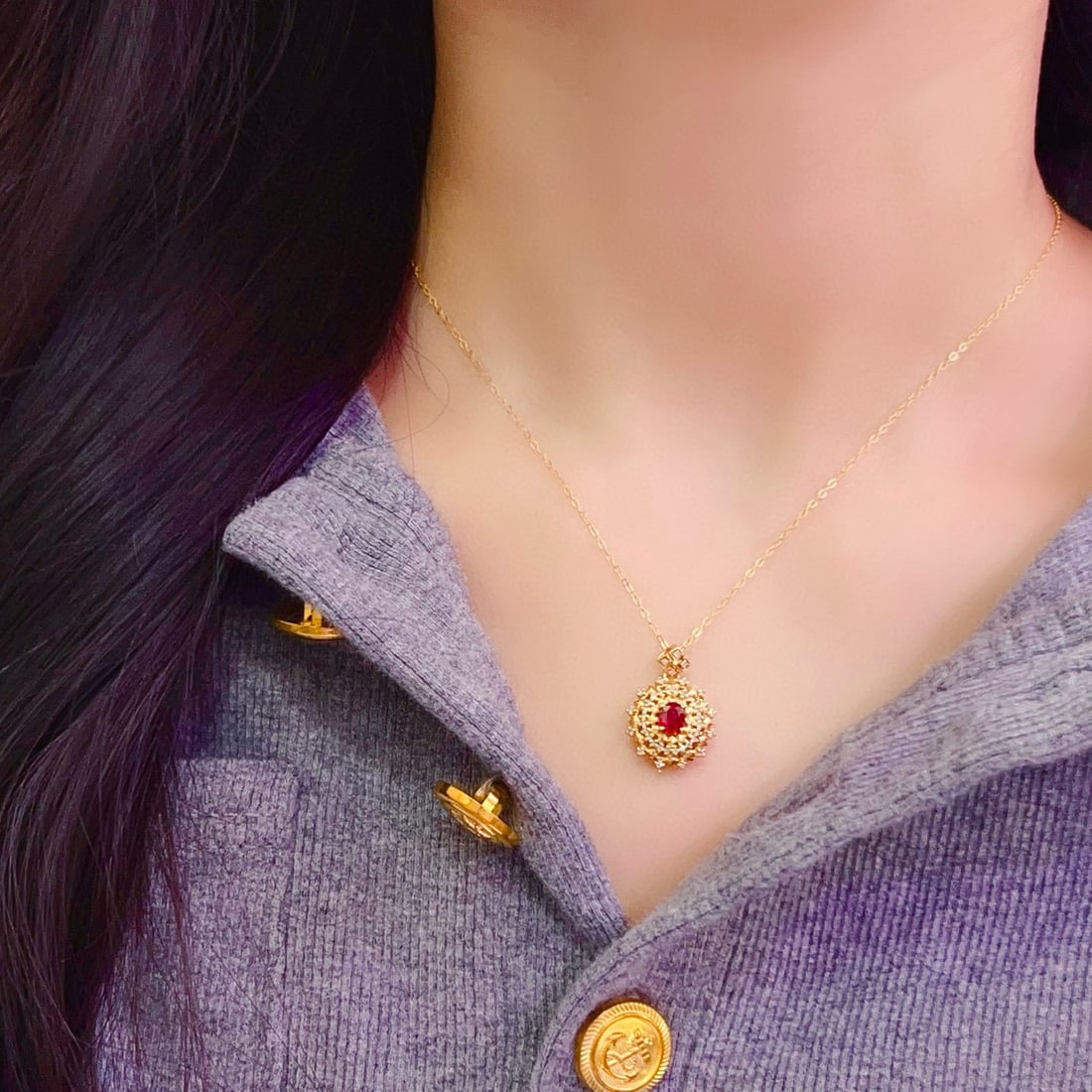 14k Gold 0.5 Ct Natural Ruby & Diamond Pendant( Without Chain ) - 5