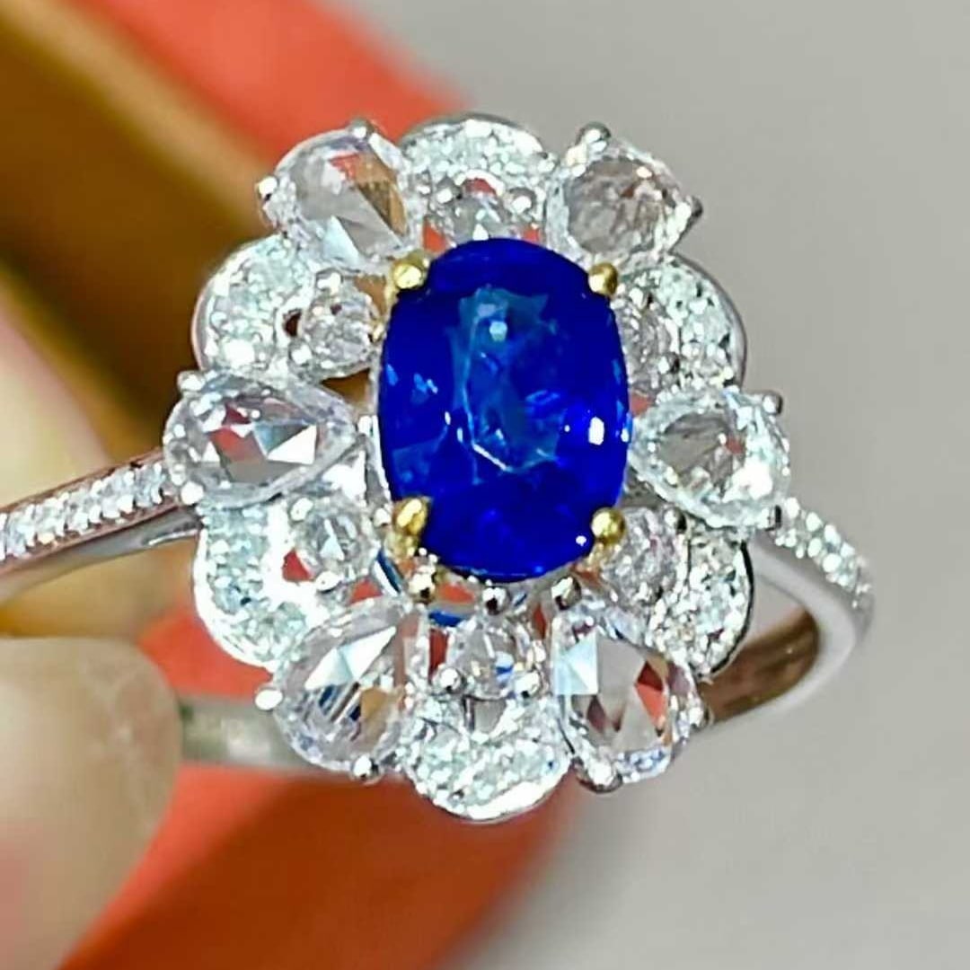 14k Gold 1 Ct Natural Sapphire & Diamond & Sapphire Ring - 3